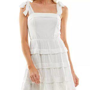 NWT Trixxi Womens Junior White Straight Neck Tie Strap Tiered Dress SIZE XL